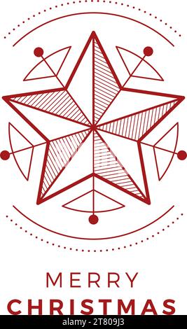 Merry Christmas poster with text and decorative star Stock Vector
