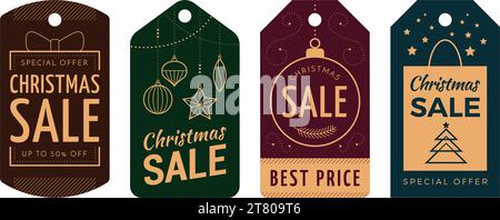 Christmas sale and discounts hang tags with geometric vintage design Stock Vector