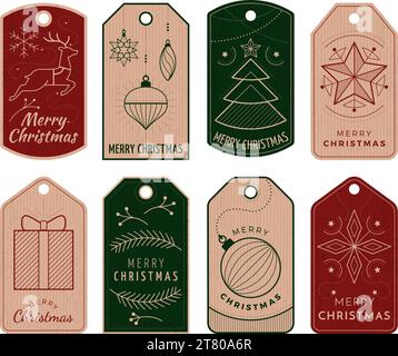 Christmas decorative hang tags with wishes and geometric designs Stock Vector