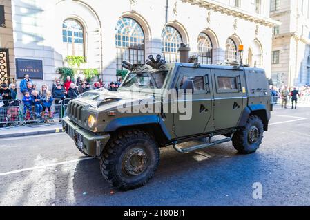 Panther CLV 4x4 command and liaison vehicle at the Lord Mayor's Show procession 2023 in Poultry, in the City of London, UK. Based on Iveco LMV Stock Photo