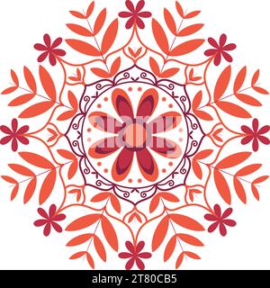 Violet-red color circular and floral mandala design on the white background. Stock Vector