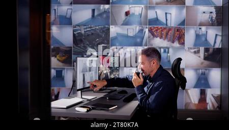 Guarding Of Security: CCTV System Monitors Monitor Room Stock Photo