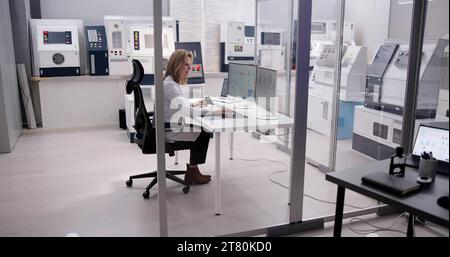 Industrial Automation Engineer Girl Operating Computer Software System Stock Photo