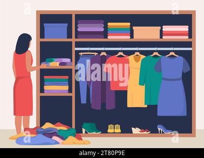 Woman laying under pile of clothes in closet Stock Photo - Alamy