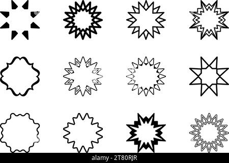 Set of Multi pointed star decorative design element. Vector illustration Stock Vector