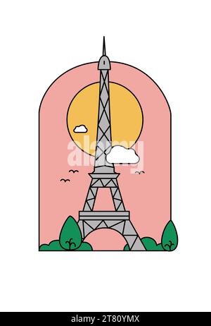 Eiffel Tower, Paris, France, Architecture In The Sky With Clouds and Birds Scenery Stock Vector