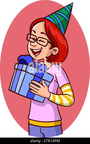 birthday young people holding gift box Stock Vector