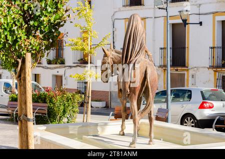 SERON, SPAIN - 05 NOVEMBER 2023 A bronze monument called The Bride of Seron depicting a bride on a horse that was to take her to the town of Baza to m Stock Photo