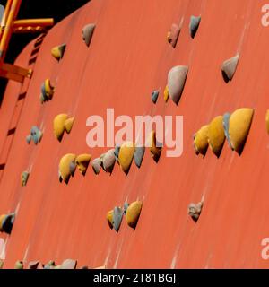 Climbing wall in the Queen Elizabeth Olympic Park, Stratford, London, UK. Stock Photo