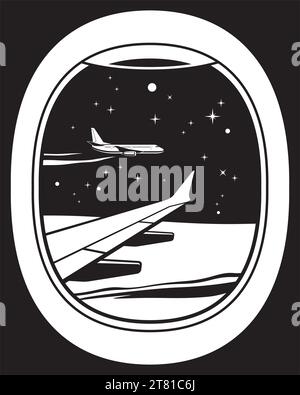 View from window of passenger aircraft to the sky – vector illustration Stock Vector