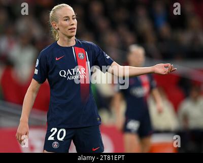 AMSTERDAM - Amalie Vangsgaard of Paris Saint-Germain. during the UEFA Women's Champions League Group C match between Ajax Amsterdam and Paris Saint Germain at the Johan Cruijff ArenA on November 15, 2023 in Amsterdam, Netherlands. ANP | Hollandse Hoogte | GERRIT VAN COLOGNE Stock Photo