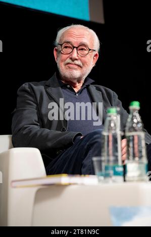 Cuneo, Italy. November 17, 2023. The satirical designer and cartoonist Altan, inventor of the Pimpa cartoon, during the presentation of the book written together with the journalist Michele Serra at the Scrittorincittà Literary Festival. Credit: Luca Prestia / Alamy Live News Stock Photo