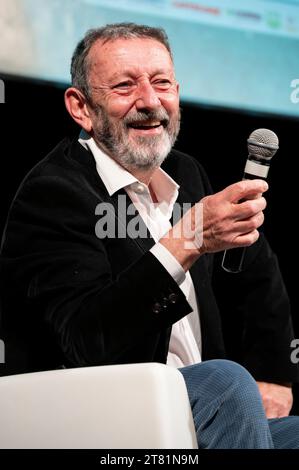 Cuneo, Italy. November 17, 2023. The Italian journalist and writer Michele Serra, author of numerous books and columnist for some Italian newspapers, at the presentation of the book written together with the illustrator Altan during the Scrittorincittà Literary Festival. Credit: Luca Prestia / Alamy Live News Stock Photo