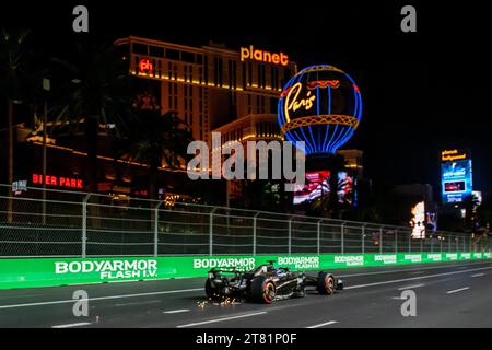 Las Vegas, United States, November 16, George Russell, from the United Kingdom competes for Mercedes F1. Practice, round 22 of the 2023 Formula 1 championship. Credit: Michael Potts/Alamy Live News Stock Photo