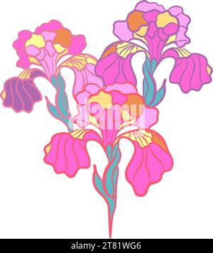 Pink iris flowers in stained glass technique. Vector illustration Stock Vector