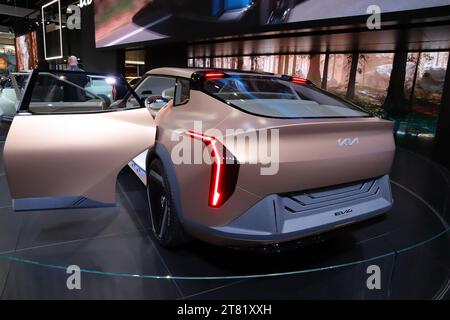 Los Angeles, California, United States. 17th Nov, 2023. New Kia EV4 Concept Car at  2023 Los Angeles Auto Show. The LA Auto Show is one of major auto shows in North America. Photo Credit: Walter Cicchetti/Alamy Live News Stock Photo