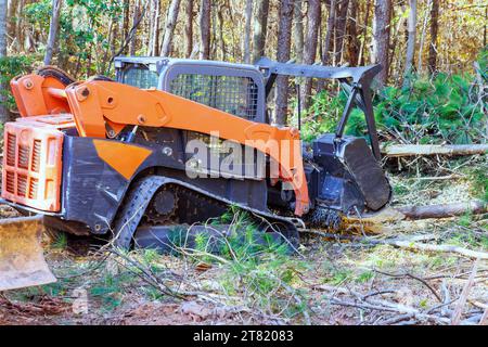 Forestry mulcher used by contractor for general purpose cleaning at forest Stock Photo