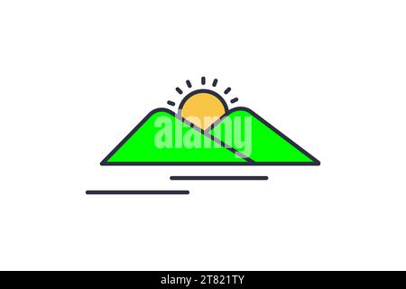 sunrise or sunset icon. icon related to nature, calming, meditation. flat line icon style. simple vector design editable Stock Vector