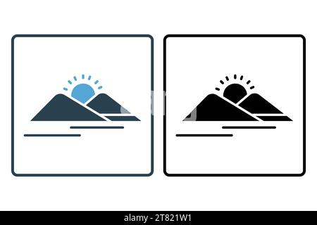 sunrise or sunset icon. icon related to nature, calming, meditation. solid icon style. simple vector design editable Stock Vector