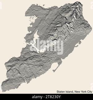 Topographic exaggerated relief map of the STATEN ISLAND, NEW YORK CITY Stock Vector