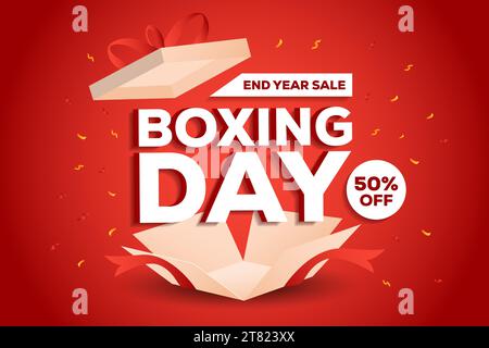 boxing day sale background illustration with opened gift box Stock Vector