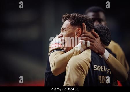 Pedro Goncalves celebrates after scoring goal with his teammates  during Liga Portugal 23/24 game between Boavista FC and  Sporting CP at Estadio do B Stock Photo