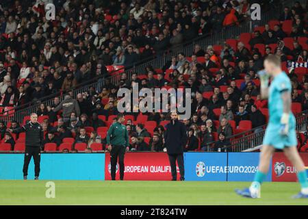 London, UK. 17th Nov, 2023. Malta Manager Michele Marcolini and England Manager Gareth Southgate during the UEFA EURO 2024 Qualifier match between England and Malta at Wembley Stadium, London, England on 17 November 2023. Photo by Joshua Smith. Editorial use only, license required for commercial use. No use in betting, games or a single club/league/player publications. Credit: UK Sports Pics Ltd/Alamy Live News Stock Photo