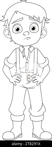 A vector illustration of a young cowboy wearing country farmer clothes with a sad expression Stock Vector