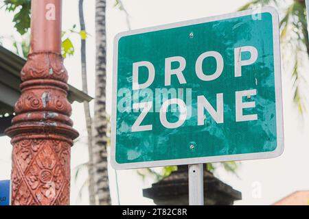 Drop zone road signage green color Stock Photo - Alamy