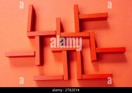 The concept of a business strategy, analytics, search for solutions. Labyrinth of colorful wooden blocks Stock Photo