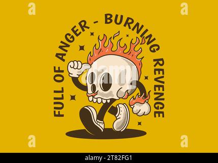 Full of anger, burning revenge. Vintage mascot character illustration of burning skull Stock Vector