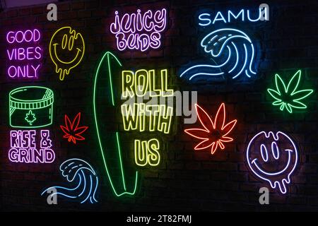 Legal cannabis shop frontage, Chaweng, Ko Samui, Thailand Stock Photo