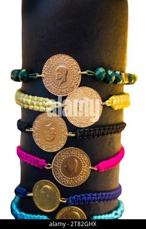 Turkish gold on a white ground, gold coins Stock Photo
