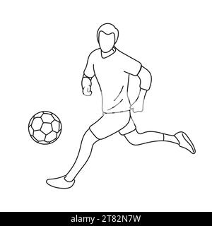 full length of male soccer player running with ball illustration vector hand drawn isolated on white background Stock Vector