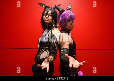 New York City, United States. 17th Nov, 2023. Sierra and Neftali from Brooklyn are dressed as Ensemble stars, Adonis and Ray for the 2023 Anime NYC at the Jacob Javits Center on October 17, 2023 in New York City. (Photo: Gordon Donovan) (Photo by Gordon Donovan/NurPhoto) Credit: NurPhoto SRL/Alamy Live News Stock Photo