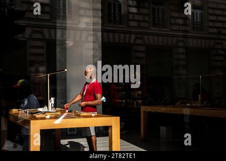 Rome, Italy - 07 August 2022 : Man at Apple Store Stock Photo