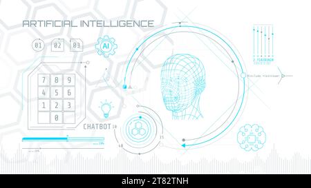 Built-in artificial intelligence in a technology circle with a 3D head on a abstract background. Stock Vector