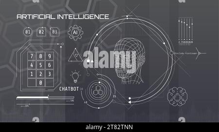 Built-in artificial intelligence in a technology circle with a 3D head on a abstract background. Stock Vector