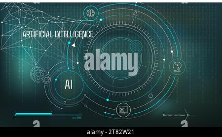 Artificial intelligence computing technology is used to create virtual infographics. Stock Vector