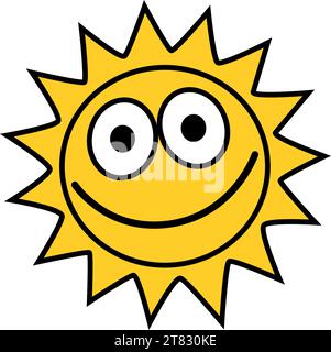 sun - one yellow smiling sun with eyes, color cartoon vector illustration isolated on white Stock Vector