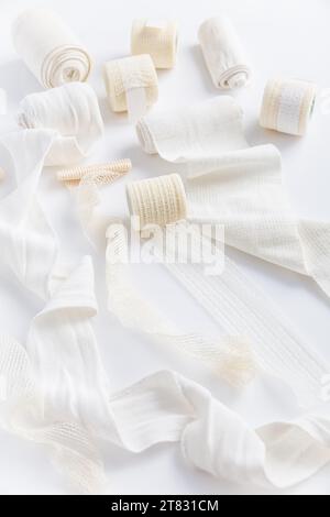 First aid, injury protecting wrapping and wound dressing concept Stock Photo