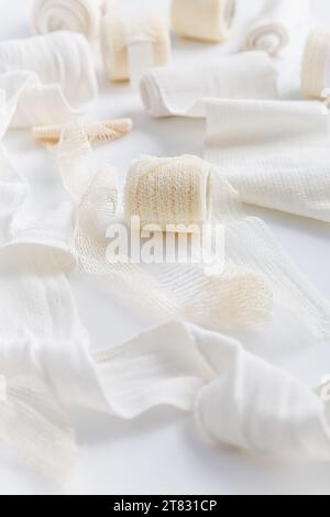 First aid, injury protecting wrapping and wound dressing concept Stock Photo