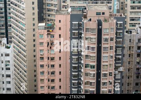 Hong Kong,March 26,2019:Panorama of skyscrapers of hong kong during a hazy day Stock Photo