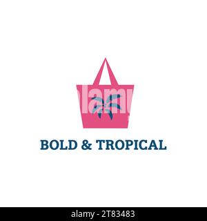 Beach Brand Logo Design  Selling Luxury Hats and Tote Bags with Palm Tree Tag on Bag Stock Vector