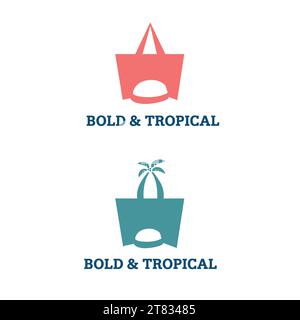 Beach Brand Logo Design Selling Hats and Tote Bags. Stock Vector