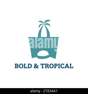 Beach Brand Logo Design  Selling Luxury Hats and Tote Bags with vector illustration of Palm Trees Stock Vector