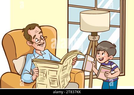 family reading book and kids  cartoon vector Stock Vector