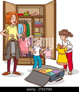 family preparing suitcases for vacation cartoon vector Stock Vector