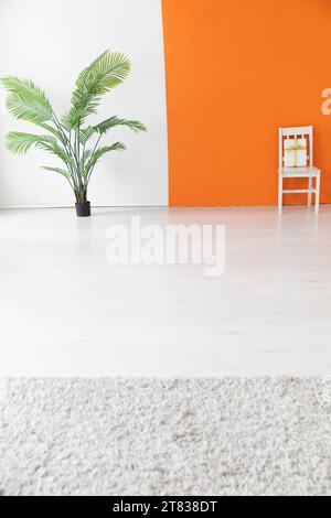 Interior in the room chair on orange background decorative flower Stock Photo