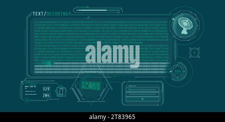 Radio telescope data processing interface with text decoding. Stock Vector